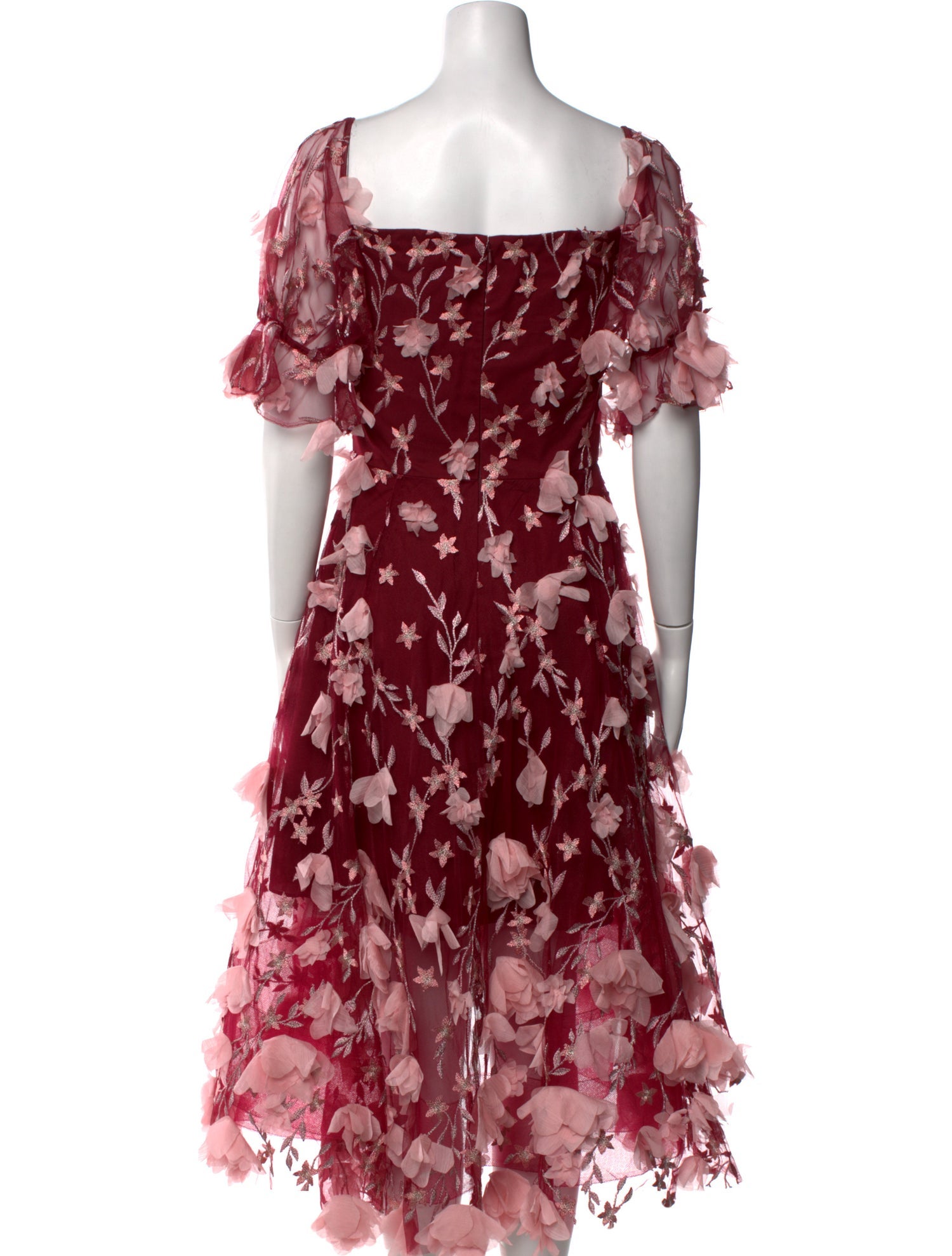 Marchesa Notte Floral Print Midi Length Dress